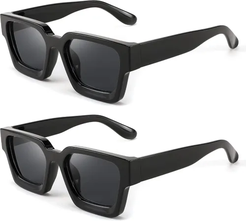 Miniatura 75 de FEISEDY Gafas de sol cuadradas retro de los años 90 para mujeres y hombres, gafas de sol rectangulares gruesas de moda con protección UV400 B2385