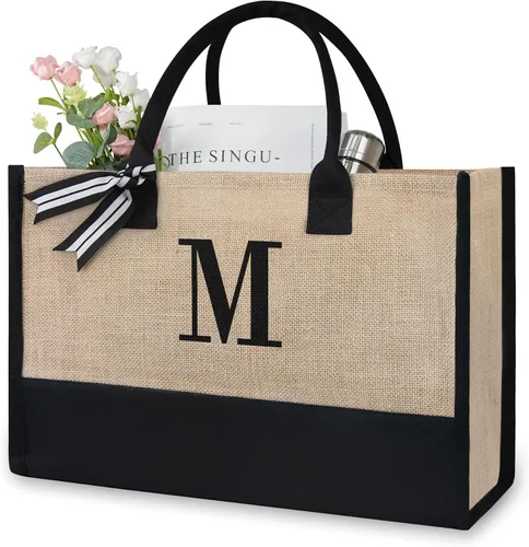 Miniatura 79 de TOPDesign - Bolso de playa de lona con inicial personalizada, bolsa de regalo con monograma, para mujer