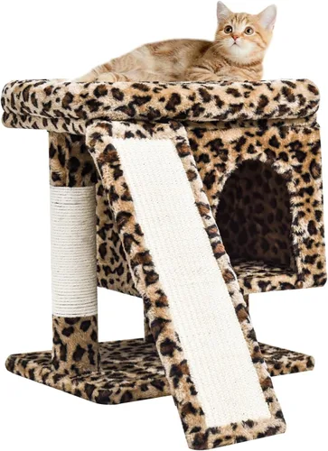 Miniatura 11 de SYANDLVY Árbol pequeño para gatos grandes de interior, condominio para gatitos con poste rascador y tabla, torre de actividades moderna con cueva