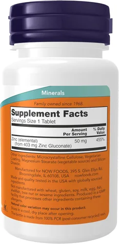 Miniatura 2 de Gluconato de zinc Now Foods, de 50 mg, 100 tabletas.
