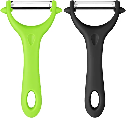 AUAUY Pelador giratorio de verduras en forma de Y, mango ergonómico antideslizante, hoja de acero inoxidable, pelador de verduras para cocina (negro