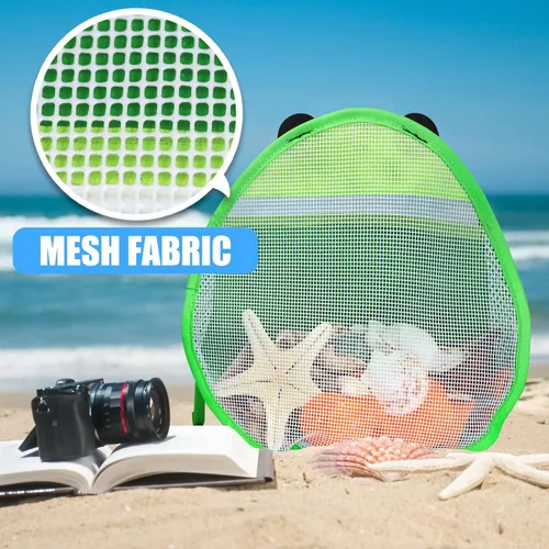 Miniatura 3 de Novelty Place Bolsa de concha marina para niños, bolsa de conchas de malla con correa para niños, bolsa de arena de playa, conchas de mar, verde