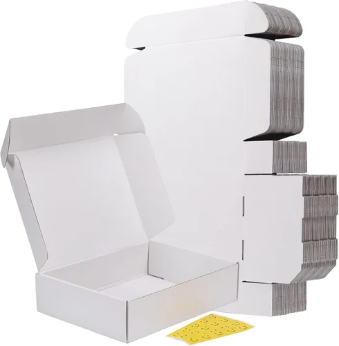 Miniatura 9 de RLAVBL Juego de 25 cajas de envío de 10 x 8 x 3, caja de cartón corrugado blanca para embalaje, correo, negocios Blanco