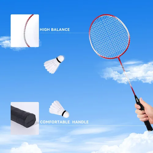 Miniatura 2 de GSE Games & Sports Expert Juego completo de bádminton para exteriores con red de bádminton, 4 raquetas, 3 volantes y bolsa de transporte. Juego