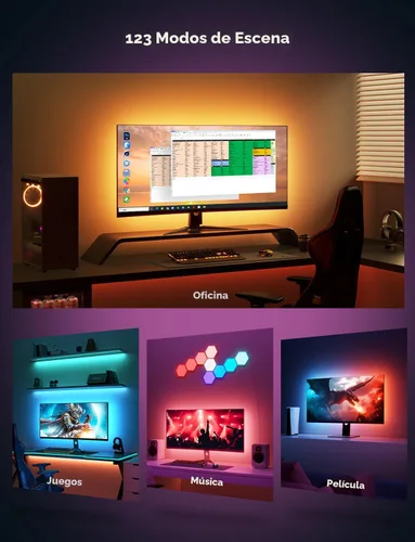 Miniatura 5 de Govee Luz de juego para monitor G1, retroiluminación LED RGBIC para PC de 27 a 34 pulgadas, luces LED inteligentes para monitores con combinación