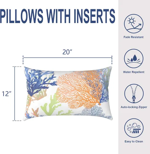 Miniatura 35 de Juego de 2 almohadas para exteriores de 16 x 16 pulgadas, repelentes al agua con interiores, para muebles de patio, hogar, jardín, geometría bohemia