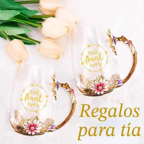 Miniatura 5 de OEAGO Regalos para tía de sobrina y sobrino Taza de té Regalo genial de cumpleaños Esmalte Flores Vasos de vidrio Tazas de Navidad Día de las Madres