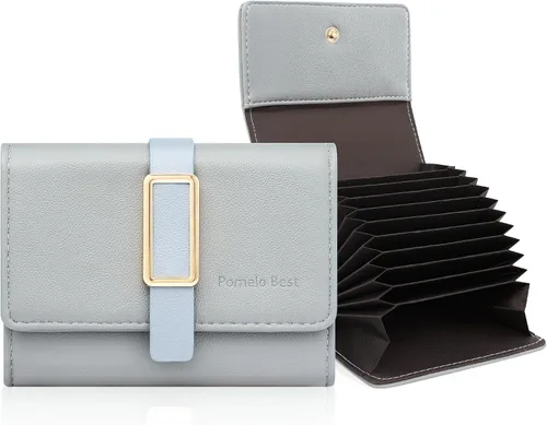 Miniatura 7 de Pomelo Best Cartera RFID para mujer, pequeña funda de cuero con cremallera y 11 ranuras para tarjetas, Negro, Classic