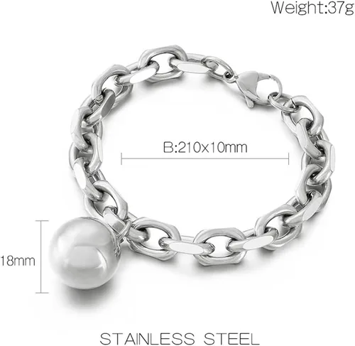 Miniatura 6 de Pulsera de cadena gruesa de acero inoxidable con dijes de bola para mujer, accesorios de joyería