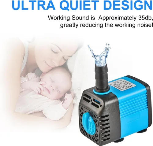 Miniatura 9 de Bomba sumergible ultra silenciosa de 7 W con temporizador, para pecera, estanque, acuario, estatua, hidroponía, etc. (azul)