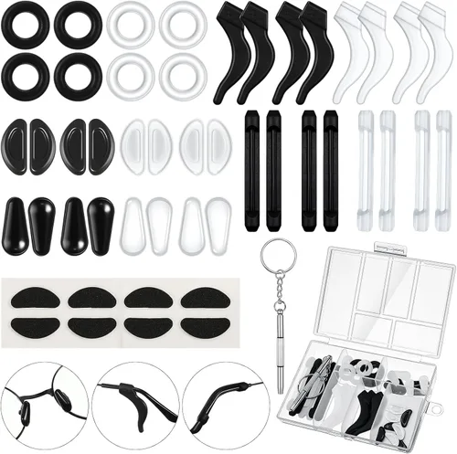 Miniatura 8 de Juego de 50 retenedores de lentes de silicona, 12 pares antideslizantes adhesivos, almohadillas para la nariz, 4 agarres redondos para las orejas, 4
