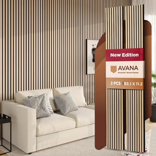 Miniatura 62 de Avana Paneles de pared de madera acústica de 94.4 x 12.6 pulgadas, 2 piezas de paneles acústicos de roble negro, paneles de pared para decoración
