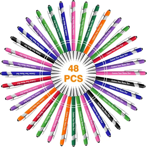 Miniatura 78 de 12 bolígrafos personalizados a granel con grabado sin nombre, bolígrafos personalizados con lápiz capacitivo, logotipo de mensaje de texto grabado