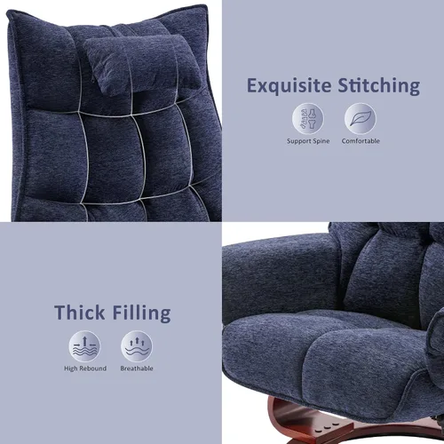 Miniatura 7 de MCombo Sillón reclinable giratorio con otomana, juegos de sillas de TV con masaje por vibración, ideal para espacios pequeños, sala de estar y Azul