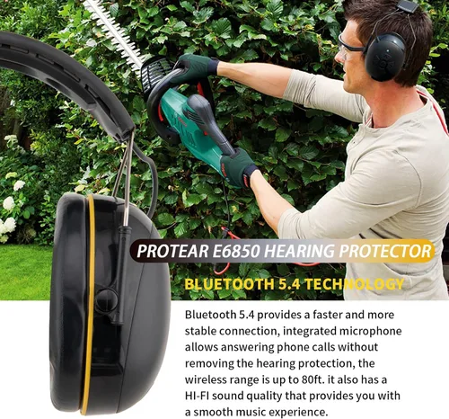 Miniatura 4 de (Orejeras E6850 Bluetooth de protección auditiva mejoradas con micrófono integrado, altavoces de alta fidelidad, tiempo de reproducción de más