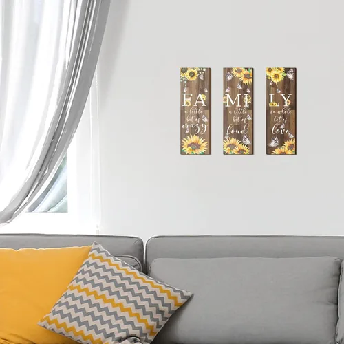 Miniatura 4 de Yookeer 3 piezas de girasol inspirador decoración de pared para cocina, girasol, mariposa, regalo de pared, decoración de pared familiar de madera
