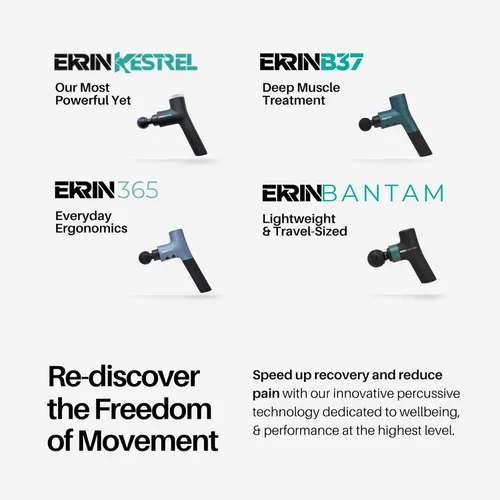 Miniatura 8 de Ekrin Athletics Bantam Mini pistola de masaje, masajeador muscular compacto de tejido profundo con velocidades ajustables y 4 accesorios, batería
