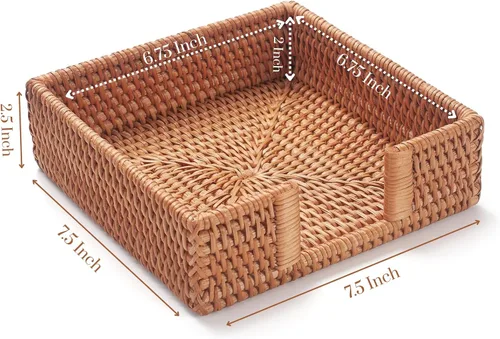 Miniatura 6 de Servilletero cuadrado de ratán, servilleteros para servilletas de papel, 7.5" x 7.5" x 2.5", bandeja de mimbre para servilletas, soporte tejido