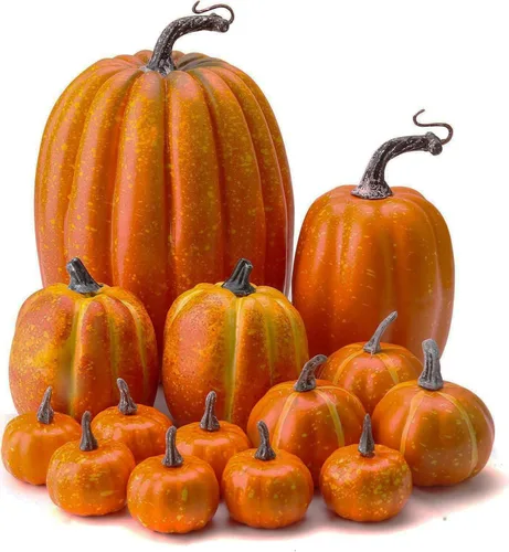 Miniatura 8 de WESAPPINC Calabazas artificiales, 12 calabazas falsas blancas surtidas, calabazas grandes de cosecha sintética para otoño, Acción de Gracias