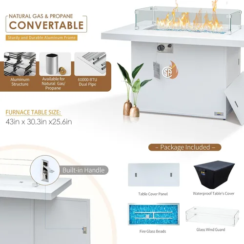 Miniatura 5 de NICESOUL® Juego de 6 piezas de muebles modernos de aluminio extra grandes para patio con mesa para fogata de propano/gas natural, sofás
