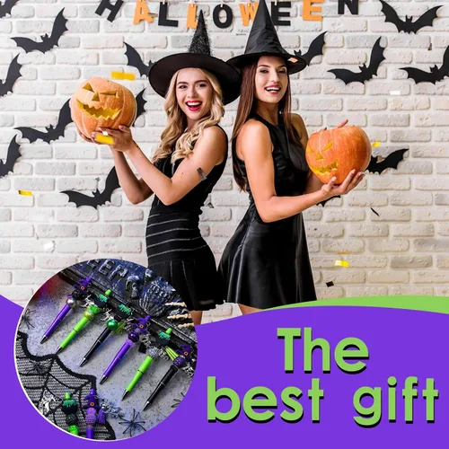 Miniatura 6 de Jutom Kit de 12 bolígrafos de cuentas de Halloween con cuentas de silicona focales, bolígrafos de bruja, caldero, púrpura, verde, para manualidades