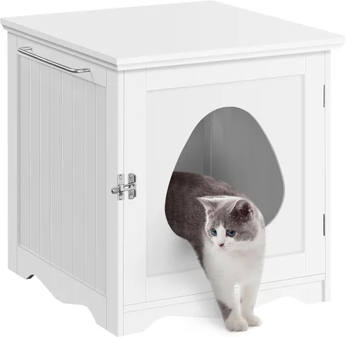 Miniatura 13 de Yaheetech Caja de arena para gatos, muebles de arena ocultos, baño para gatos, jaula para mascotas, banco de almacenamiento decorativo para Blanco