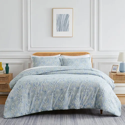 Miniatura 33 de Southshore Fine Living, Inc. Juego de edredón costero individual XL, edredón de plumón alternativo a rayas azules, tamaño individual XL con funda
