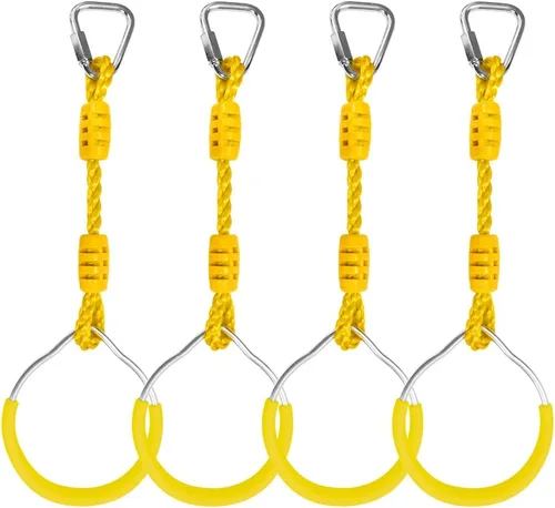 Miniatura 31 de Anillo de gimnasia con columpio para curso de obstáculos de guerrero Slackline, equipo de entrenamiento de trapecio y puño, 2 barras ninja moradas