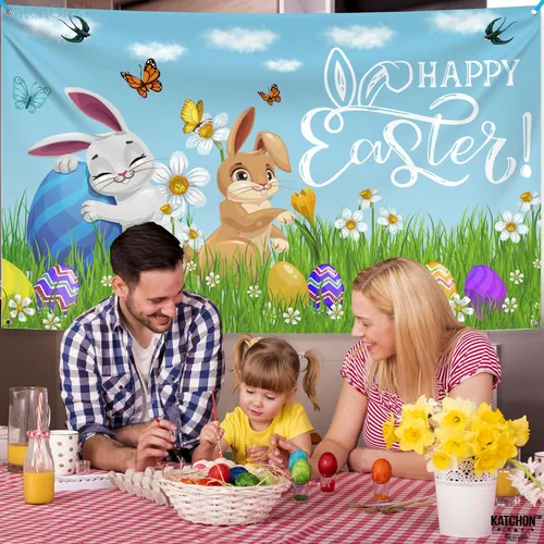 Miniatura 5 de KatchOn, Cartel de feliz Pascua – Xtragrande 72 x 44 pulgadas Fondo de Pascua para fotografía Pancartas de pared de Pascua para decoraciones