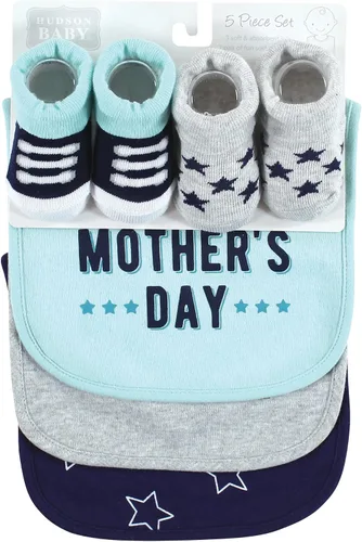 Miniatura 311 de Hudson Baby Conjunto de babero y calcetines unisex de algodón para bebé