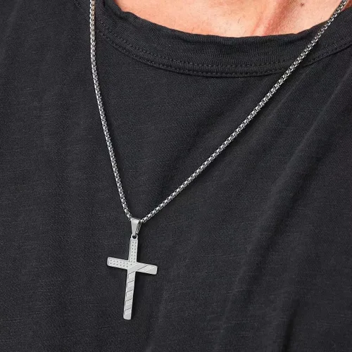 Miniatura 2 de Ursteel Collar de cruz para hombre, oro de 18 quilates, plata negra, bandera americana, acero inoxidable, collar con colgante de cruz para hombres