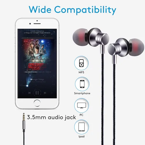 Miniatura 3 de Empsun Auriculares con cable con micrófono, auriculares estéreo con graves, auriculares intrauditivos con aislamiento de ruido compatibles con todos