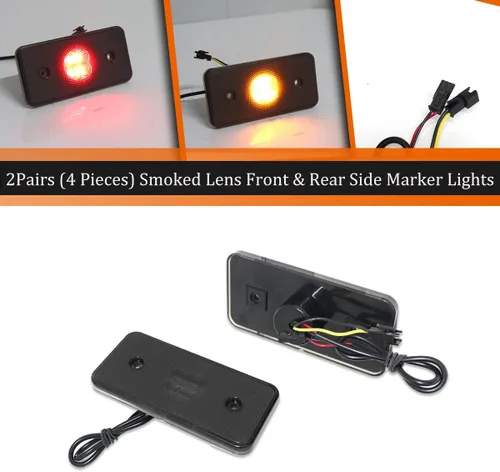 Miniatura 3 de ADIIL Juego de 4 luces de marcador laterales LED ámbar y rojo con lente ahumada, compatible con Benz W463 Clase G G500 G550 G55 AMG 02-14 Luces