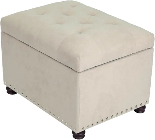 Miniatura 18 de Joveco Otomana rectangular de 24" con almacenamiento para sala de estar, banco tapizado con asiento y reposapiés con tapa abatible, reposapiés