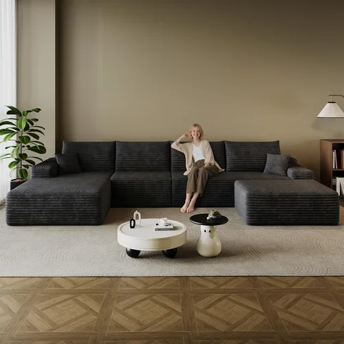 Miniatura 29 de Sofá modular en forma de L de 96 pulgadas con diván, moderno y cómodo sofá de pana para sala de estar, sofá de espuma viscoelástica, no requiere