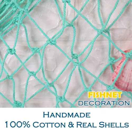 Miniatura 2 de Decoración de red de pesca natural con conchas de 79 pulgadas, decoración temática de playa para fiesta, hogar, dormitorio, decoración de red