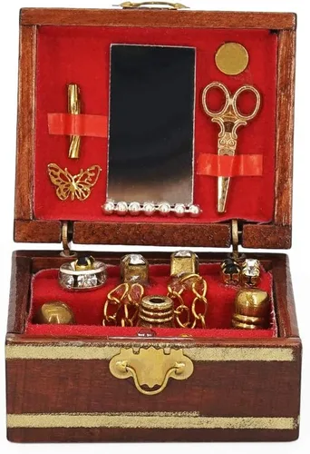 Odoria Caja de joyería para casa de muñecas en miniatura: caja de maquillaje a escala 1/12, organizador para dormitorio victoriano - Mini cofre del