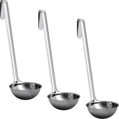Miniatura 15 de Cucharón de sopa súper resistente y ergonómico de 2 onzas, paquete de 5 cucharones de acero inoxidable con asas largas. Los mejores accesorios