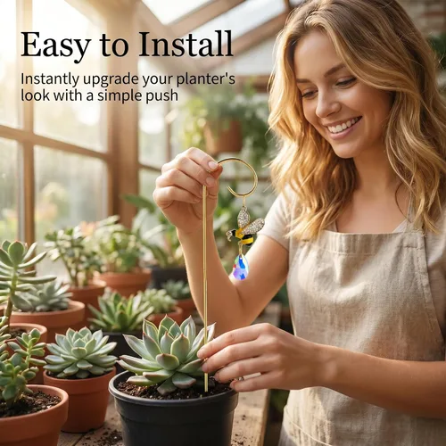 Miniatura 7 de HDCRYSTALGIFTS 4 atrapasoles de cristal de abejorro con enrejado pequeño para plantas en maceta, accesorios de enrejado para plantas