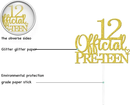 Miniatura 3 de Decoración oficial para tartas preadolescentes de 12 años, decoración para pastel de cumpleaños de 12 años, decoración de pastel de felicitación a