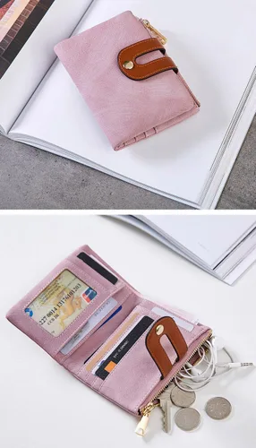 Miniatura 26 de AOXONEL Cartera pequeña de cuero plegable Rfid para mujer, con cremallera, bolsillo para tarjeta de identificación, delgada, compacta y delgada