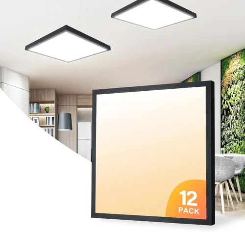 Miniatura 9 de Lámpara de panel plano LED negra de 1x4 pies, montaje en superficie, 5000K-4000K-3000K seleccionable y regulable Triac, lámpara de techo rectangular