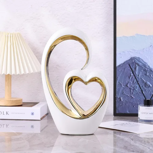 Miniatura 4 de Corazón de cerámica de oro blanco para decoración del hogar, estatua de amor, regalo de aniversario de San Valentín para pareja, escultura de doble