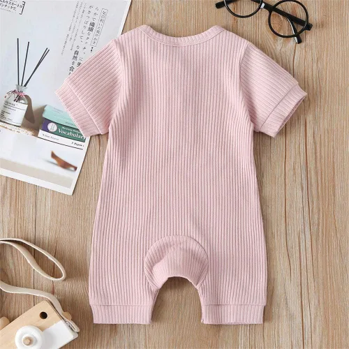 Miniatura 48 de Mameluco unisex de manga corta para bebé recién nacido, con botones, de una pieza, ropa de color sólido