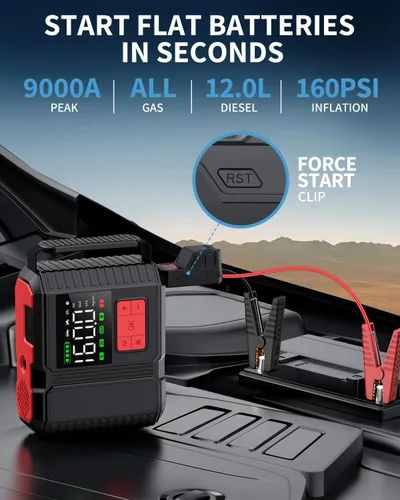 Miniatura 2 de Arrancador de batería para automóvil con compresor de aire, 160 PSI 8000 A pico 26800 mAh