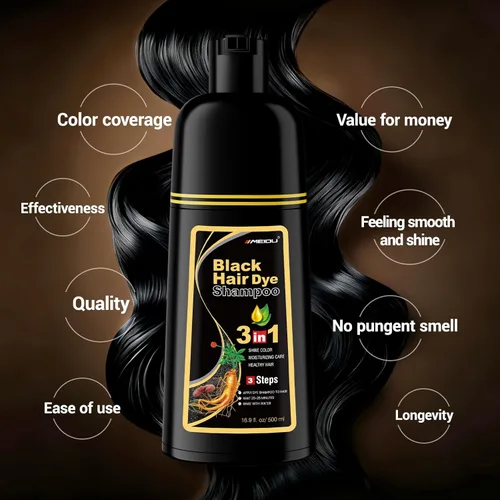 Miniatura 4 de IIIMEIDU MEIDU - Champú de tinte de cabello negro 3 en 1 para cobertura de canas, champú de color de cabello semipermanente para tinte de cabello