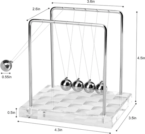 Miniatura 2 de Péndulo de Newton con Bolas de Equilibrio, Péndulo Clásico de Newton con Base de Tablero de Ajedrez Plateado y Blanco, Gadget de Física Científica