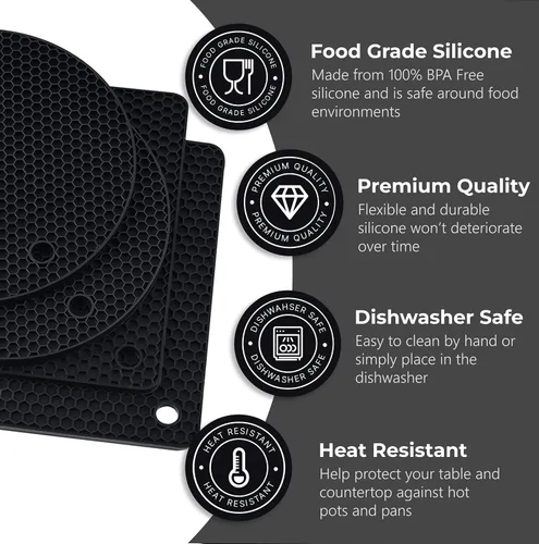 Miniatura 4 de Salvamanteles de silicona para platos calientes, ollas, sartenes (paquete de 4) - Portaollas resistentes al calor para encimeras de cocina - 2