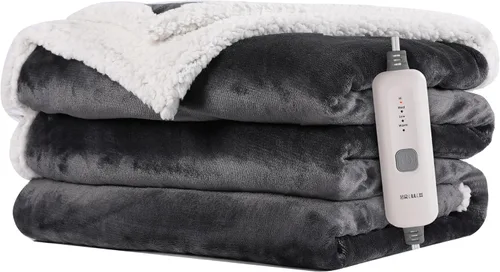 Miniatura 9 de Manta Eléctrica Térmica de Franela y Sherpa 50"x60" Tamaño Throw - 4 Niveles de Calor, Apagado Automático 10H, Calentamiento Rápido, Acogedora