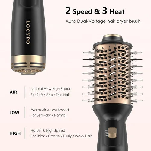 Miniatura 5 de Cepillo secador de pelo de viaje, 4 en 1 automático de doble voltaje (120-240 V), cepillo de aire caliente de 2 pulgadas, mini cepillo secador